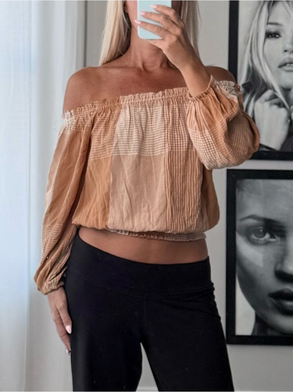 Aeropostale Beige Off-Shoulder Peasant Blouse